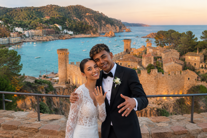 Collage of viral images claiming Spanish footballer Lamine Yamal married Inés García Santos after Spain's World Cup victory.