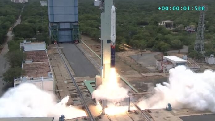 India Achieves Historic Milestone as Skyroot Successfully Launches Vikram-1 Skyroot Aerospace's Vikram-1 rocket lifts off from Sriharikota during India's first private orbital rocket mission.