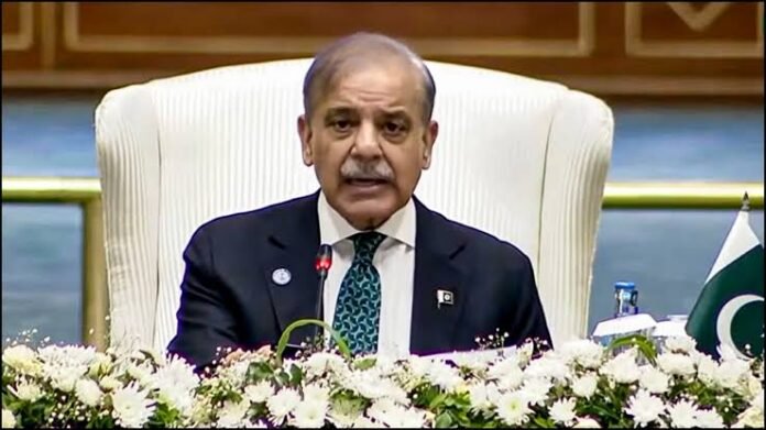 Prime Minister Shehbaz Sharif speaking during an event on Pakistan's counterterrorism efforts