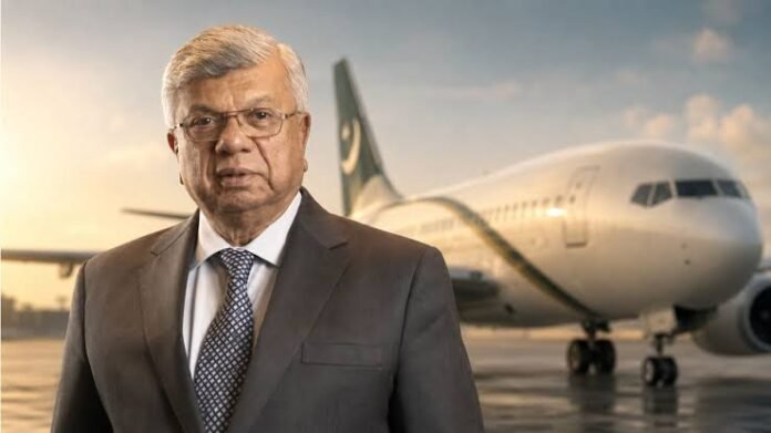 A Pakistan International Airlines (PIA) aircraft on the runway as the airline announces plans to expand its fleet to 60 aircraft over the next decade.