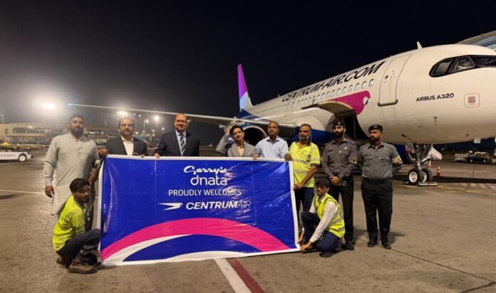 Centrum Air Airbus A320 Arriving In Karachi From Tashkent On The Airline’s First Direct Flight Between The Two Cities.