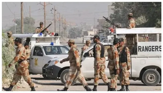 Pakistan Rangers personnel deployed in Sindh to assist the civil administration in maintaining law and order