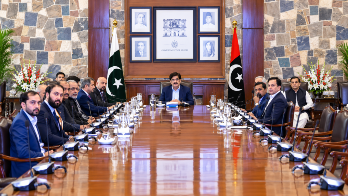 Sindh Chief Minister Syed Murad Ali Shah chairs a meeting with the Pakistan Airports Authority delegation to review major aviation infrastructure projects in Sukkur, Karachi and Hyderabad, including airport expansion and an aviation university.