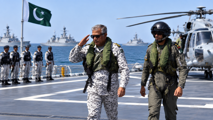 Admiral Naveed Ashraf reviews Pakistan Navy operational readiness during Exercise SEASPARK-2026 in the Creeks Area.