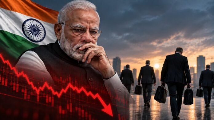 Stock market decline and foreign investors leaving India amid capital outflows