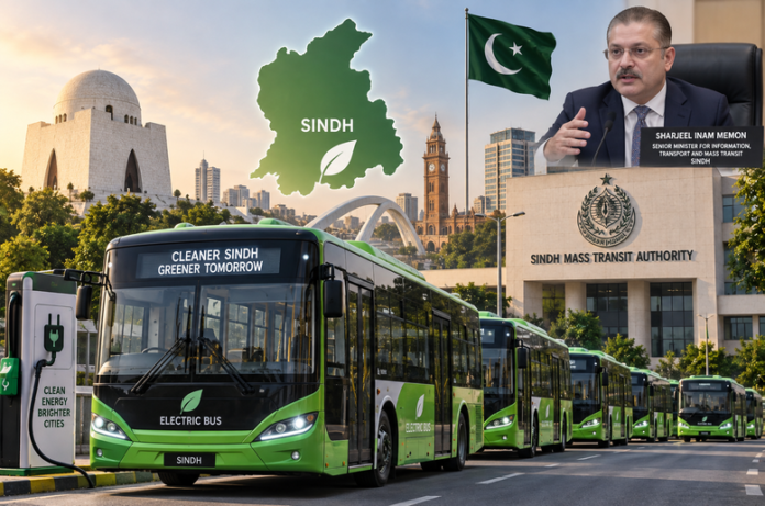 Sindh Senior Minister Sharjeel Inam Memon announces plans to expand public transport with 500 electric buses.