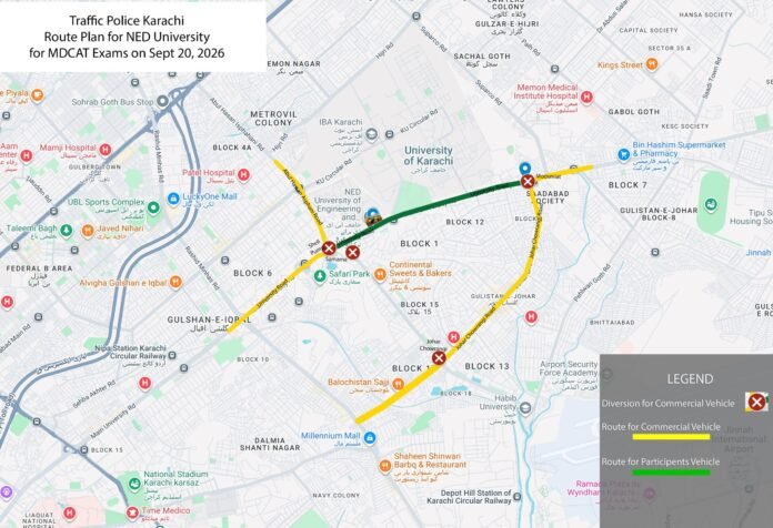 Karachi traffic plan and alternative routes for MDCAT 2026