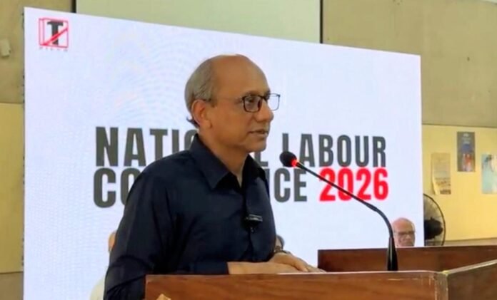 Saeed Ghani Rules Out Sindh Labour Code Without Stakeholder Consultation Sindh Labour Minister Saeed Ghani speaks at National Labour Conference 2026 in Karachi