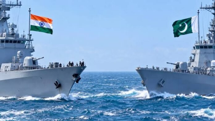 Pakistan Navy and Indian Navy vessels involved in a reported collision in international waters of the North Arabian Sea.